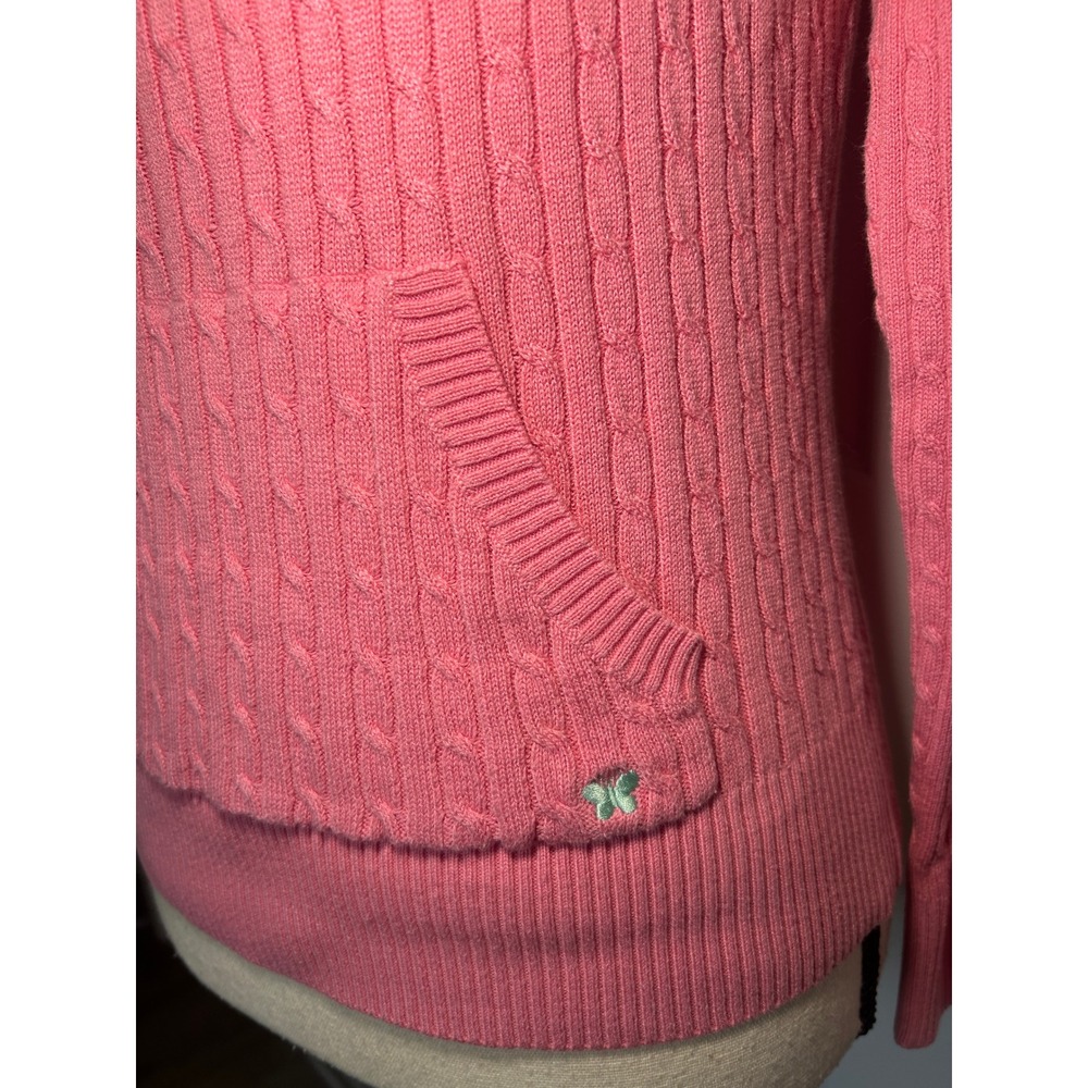 Aeropostale Sweater Slim Fit Large Pink Cable Knit Scoop Neck Kangaroo Pocket - Picture 2 of 6
